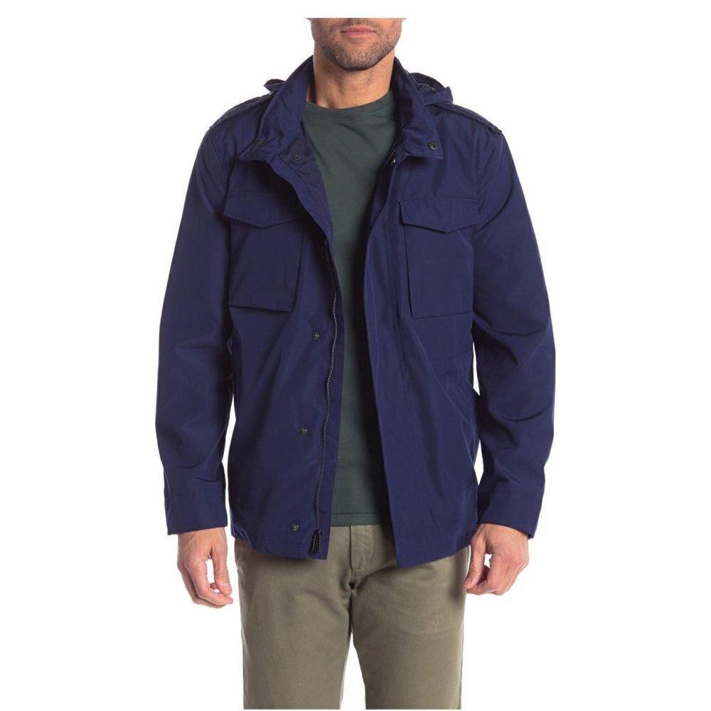 Cole Haan Mens Blue Zip Up Hooded Pockets Parka Utility Field Jacket Sz XL New